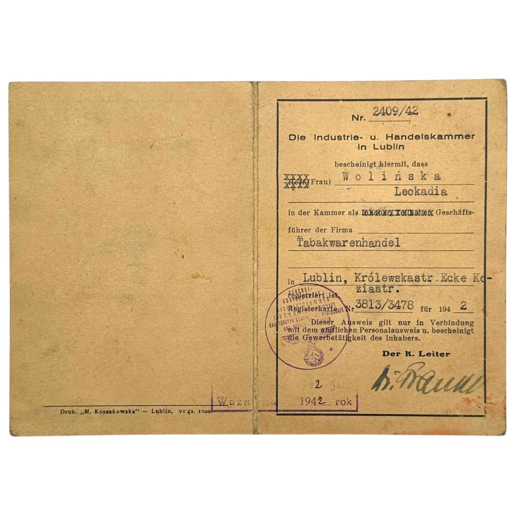Original WWII German Ausweis Industrie- und Handelskammer / Izba Przemysłowo-Handlowa in Lublin in Poland 1942 — image 2