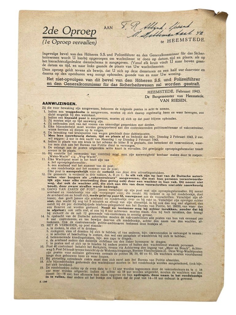 Original WWII Dutch documents lot Heemstede (1942-1943) — image 4