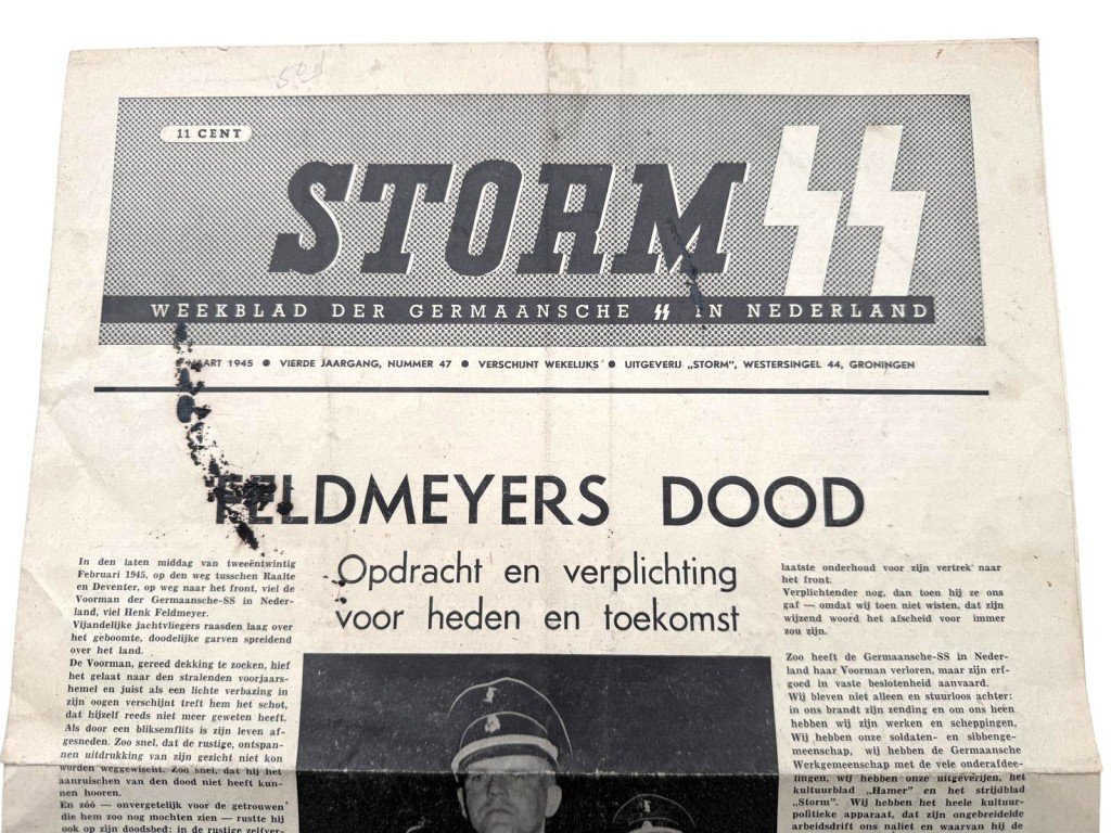 Original WWII Dutch Storm SS newspaper – Death of Feldmeyer — image 2