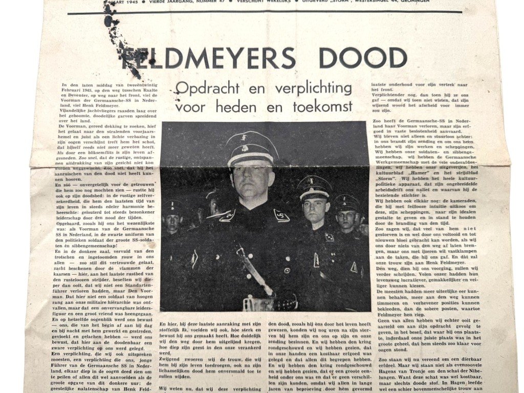 Original WWII Dutch Storm SS newspaper – Death of Feldmeyer — image 3