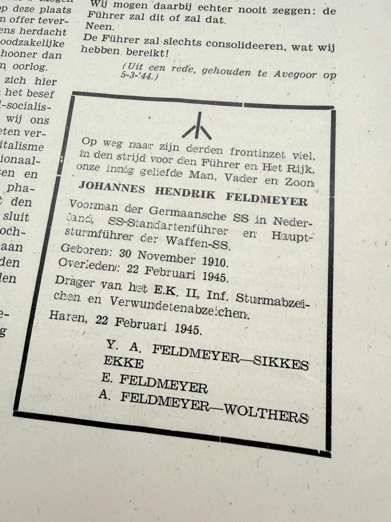 Original WWII Dutch Storm SS newspaper – Death of Feldmeyer — image 5
