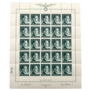 Original WWII German Adolf Hitler stamp sheet 20 April 1943