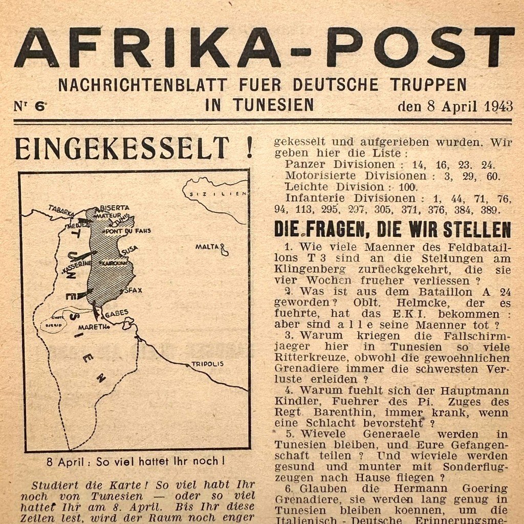 Original WWII Allied propaganda leaflet Afrika-Post 1943 — image 2