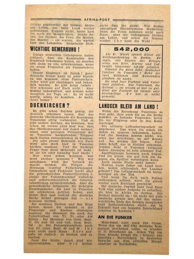 Original WWII Allied propaganda leaflet Afrika-Post 1943 — image 3
