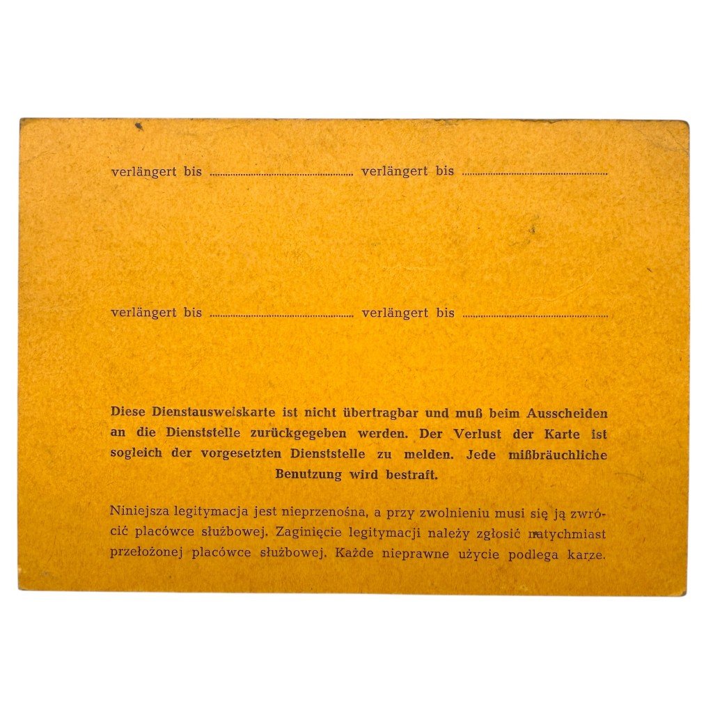 Original WWII German Dienstausweiskarte Deutschen Post Osten Krakow in Poland 1944 — image 2