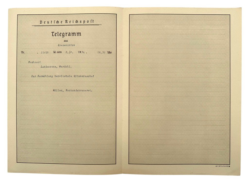 Original 1934 German Reichspost telegram — image 3