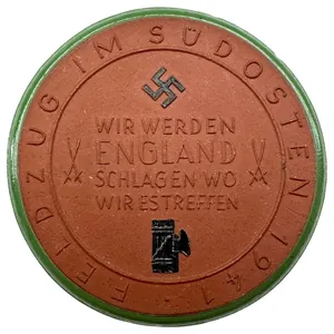 Original WWII German porcelain propaganda medal from 1941 'Wir werden …