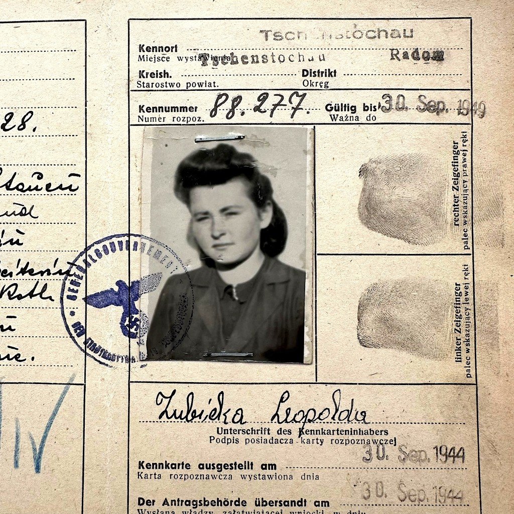 Original WWII German Kennkarte of Leopolda Zubicka from Poland with Radom – Czestochowa — image 2