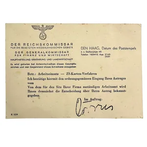 Original WWII German document Reichskommissar für die besetzten niederländischen Gebiete …