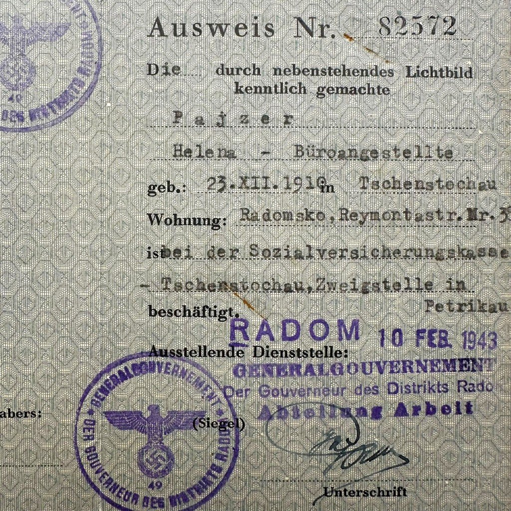 Original WWII German Ausweis from occupied Poland – Tschenstochau and Radom — image 3