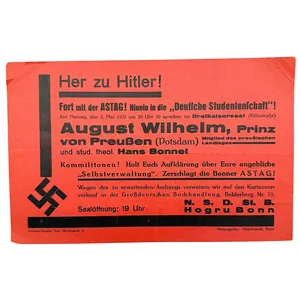 Original 1932 German early N.S.D.St. B. Adolf Hitler flyer Bonn