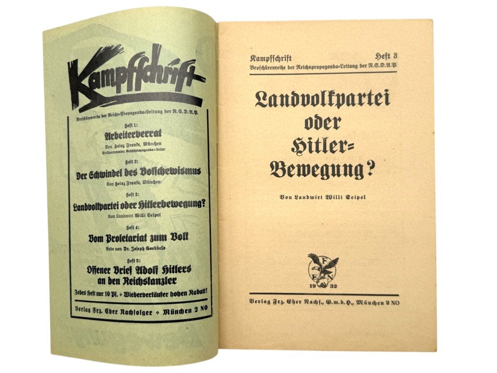 Original 1932 German NSDAP brochure 'Landvolkpartei oder Hitler-Bewegung? – Willi Seipel'. — image 2