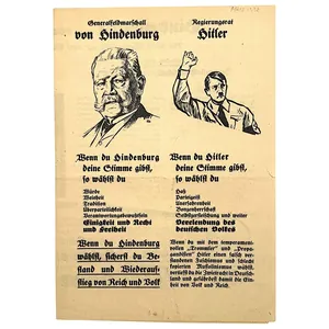 Original 1932 German elections Hindenburg and Adolf Hitler flyer