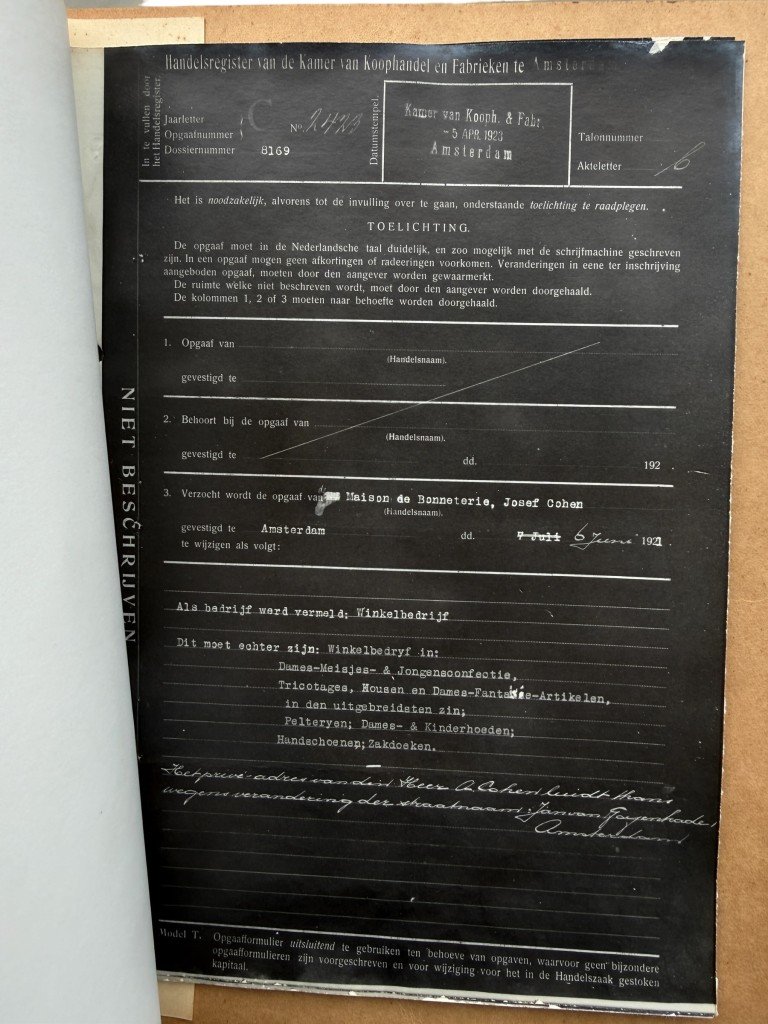 Original WWII Dutch Chamber of Commerce file Maison de Bonneterie Kalverstraat Amsterdam 1921-1941 documenting aryanization of Jewish business — image 11