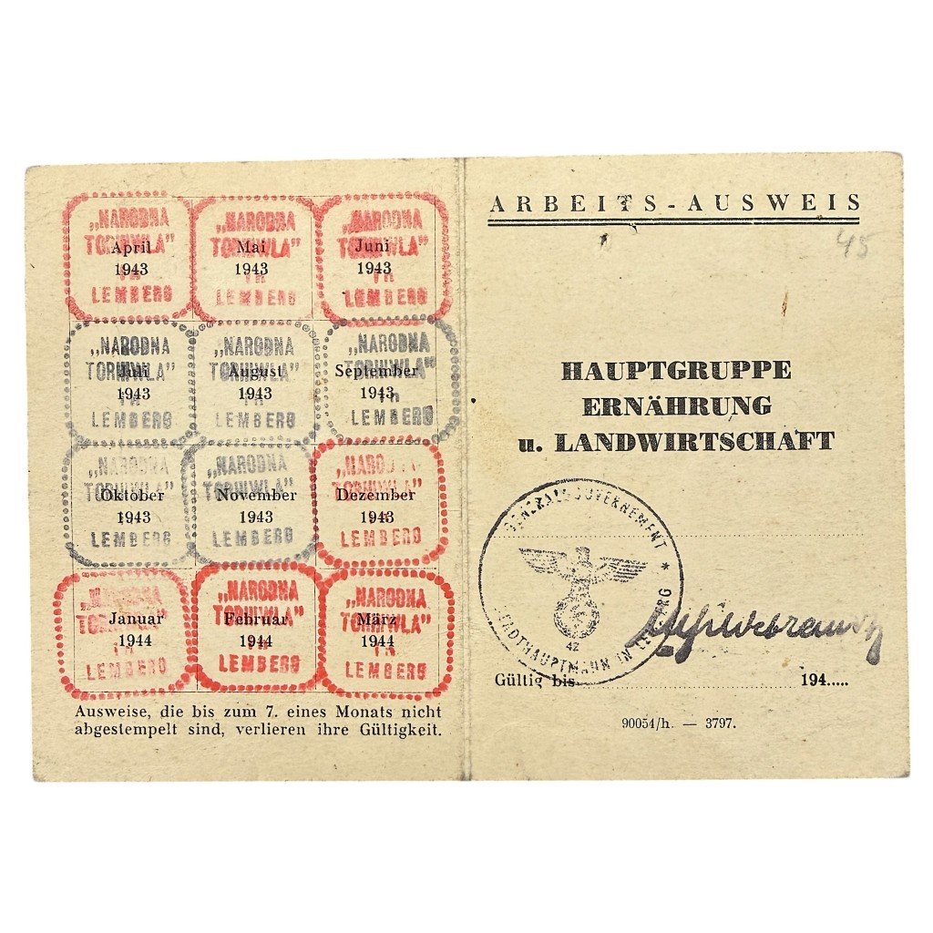Original WWII German-Polish Arbeits-Ausweis Hauptgruppe Ernährung und Landwirtschaft Lemberg in Poland — image 2