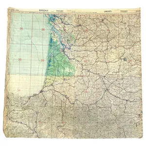 Original WWII German Luftwaffe Fliegerkarte Bordeaux – Limoges – Biarritz …