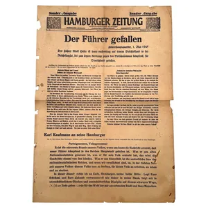 Original WWII German newspaper Hamburger Zeitung Sonderausgabe – death of …