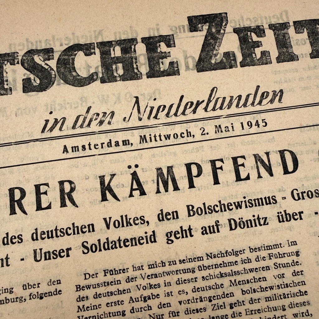 Original WWII German Deutsche Zeitung in den Niederlanden – death of Adolf Hitler – May 2, 1945 — image 3