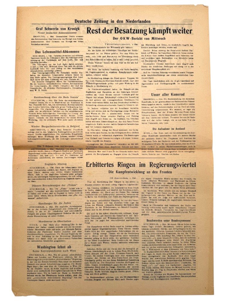 Original WWII German Deutsche Zeitung in den Niederlanden – death of Adolf Hitler – May 2, 1945 — image 5