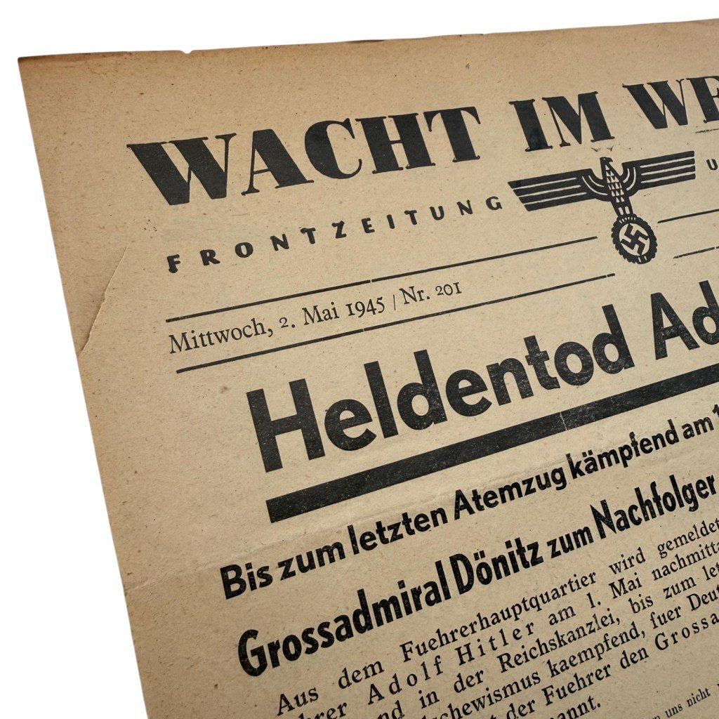 Original WWII German newspaper 'Wacht im Westen' with death of Adolf Hitler – May 2, 1945 — image 3