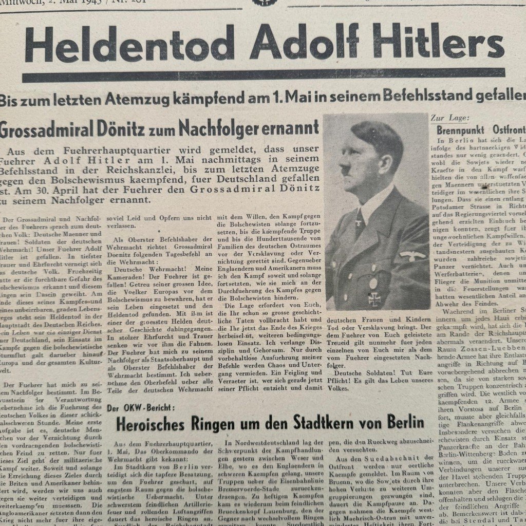 Original WWII German newspaper 'Wacht im Westen' with death of Adolf Hitler – May 2, 1945 — image 4