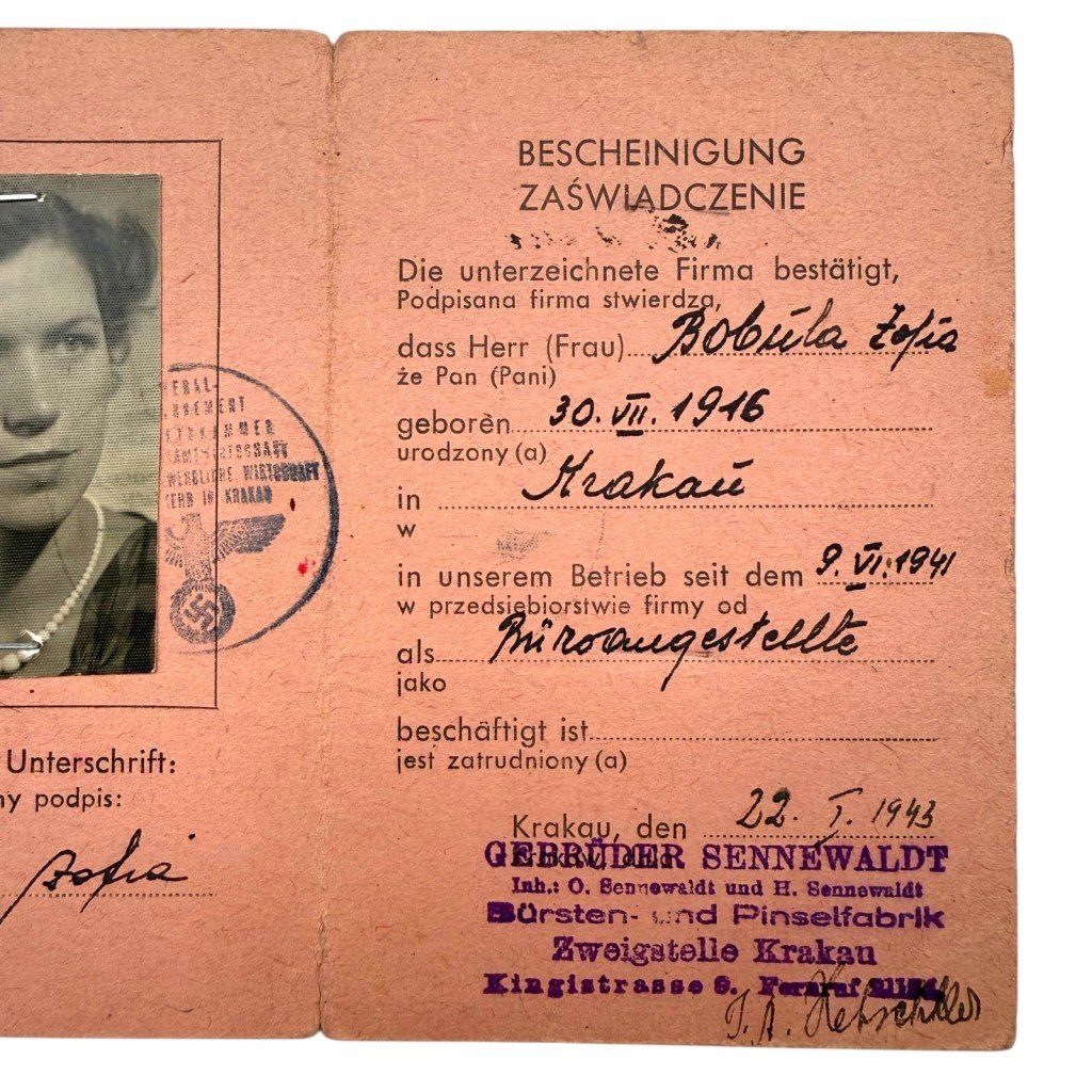 Original WWII German-Polish Bescheinigung Gebrüder Sennewaldt Krakow in Poland — image 3