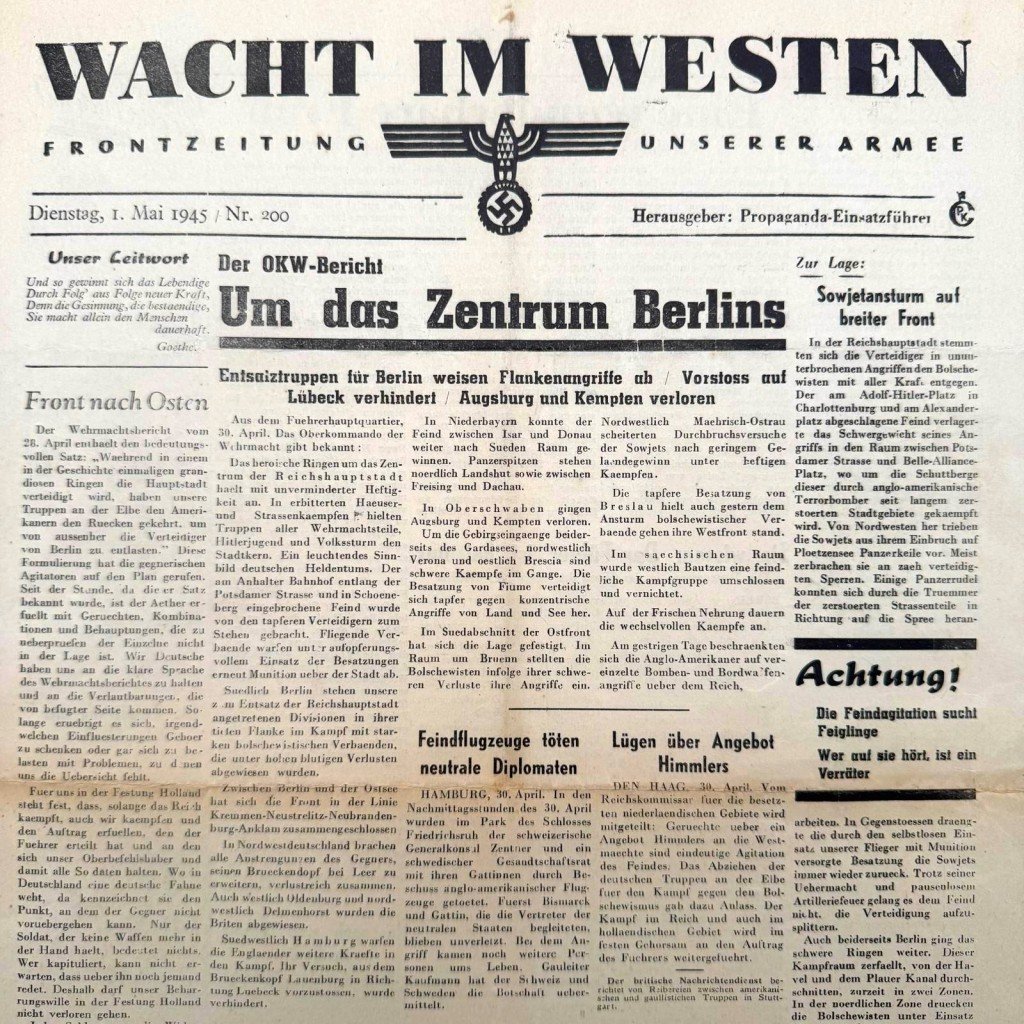 Original WWII German newspaper 'Wacht im Westen' May 1, 1945 — image 2