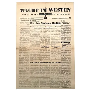 Original WWII German newspaper 'Wacht im Westen' May 1, 1945