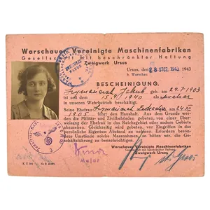 Original WWII German Bescheinigung Warschauer Vereinigte Maschinenfabriken (Waverma) Urus in …