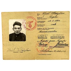 Original WWII German Feuerwehr-Dienstausweis Sokołów Podlaski in Poland 1943