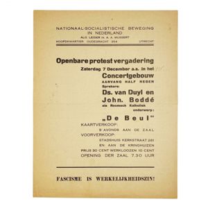 Original WWII Dutch NSB leaflet 'Public protest meeting'