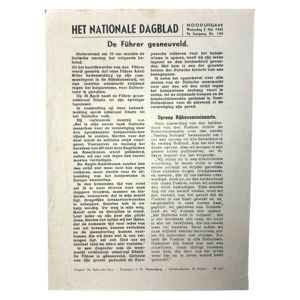 Original WWII Dutch NSB 'Het Nationale Dagblad' death of Adolf …