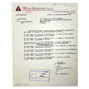 Original WWII Dutch NSB document hand signed by Zondervan regarding …