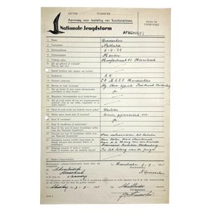 Original WWII Dutch Jeugdstorm application for officers form Heerlen/Hoensbroek