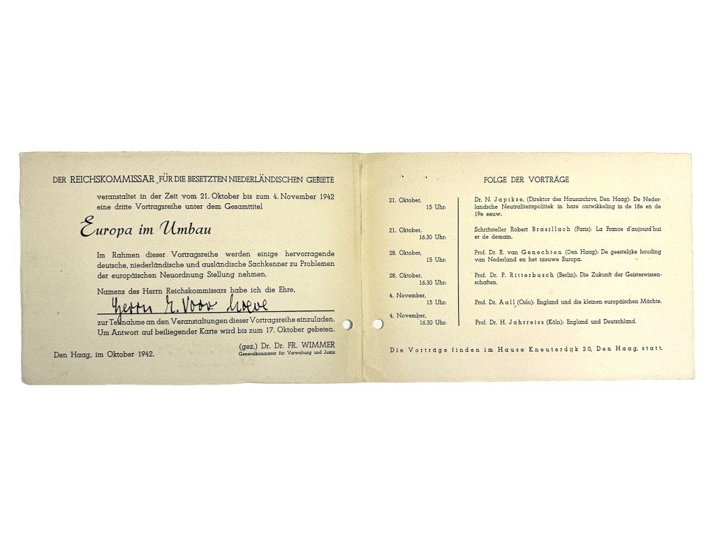 Original WWII Dutch NSB invitation from propaganda leader Ernst Voorhoeve — image 4