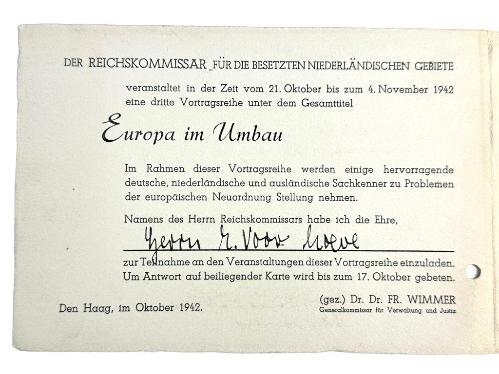 Original WWII Dutch NSB invitation from propaganda leader Ernst Voorhoeve — image 5