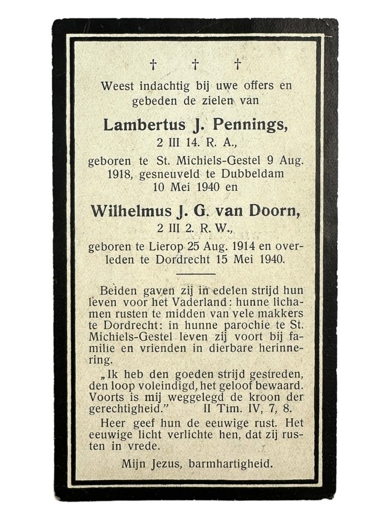 Original WWII Dutch May 1940 death card Dordrecht and Dubbeldam — image 2