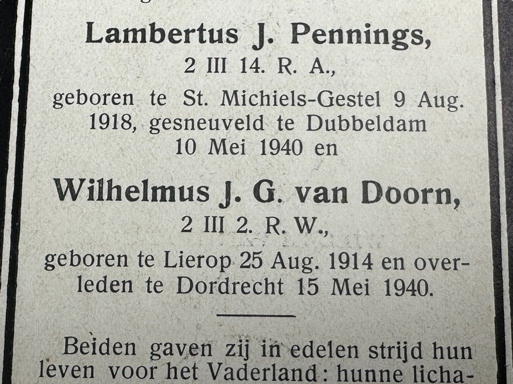 Original WWII Dutch May 1940 death card Dordrecht and Dubbeldam — image 3