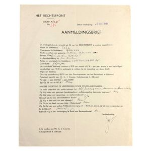 Original WWII Dutch Rechtsfront application letter