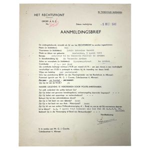 Original WWII Dutch Rechtsfront application letter