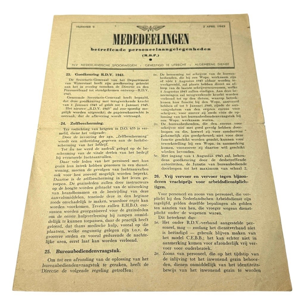 Original WWII Nederlandsche Spoorwegen announcement sheet — image 2