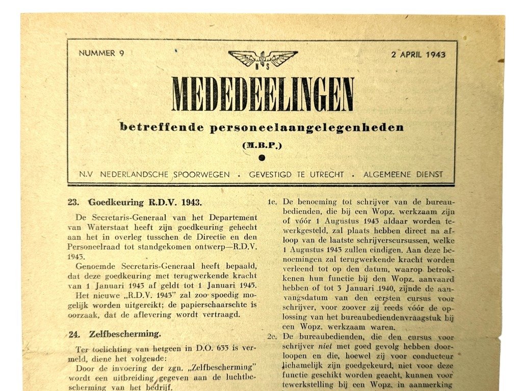Original WWII Nederlandsche Spoorwegen announcement sheet — image 3