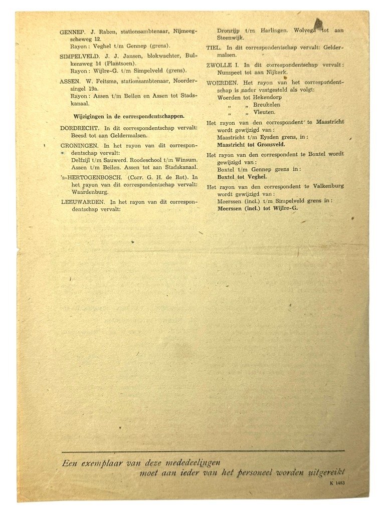 Original WWII Nederlandsche Spoorwegen announcement sheet — image 7