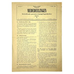 Original WWII Nederlandsche Spoorwegen announcement sheet