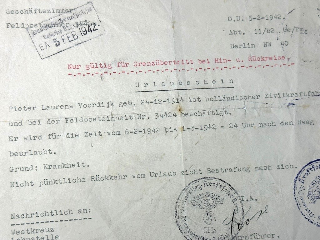 Original WWII Dutch NSKK 'Urlaubschein' — image 2