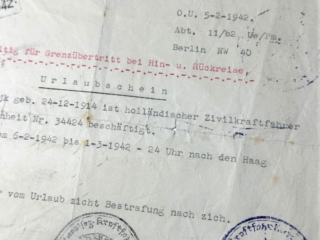 Original WWII Dutch NSKK 'Urlaubschein' — image 4