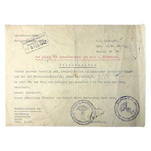 Original WWII Dutch NSKK 'Urlaubschein'