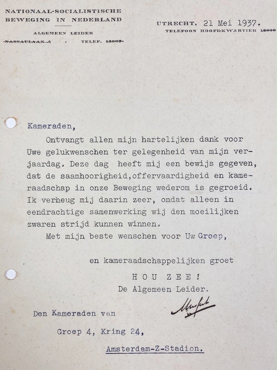 Original WWII Dutch NSB leader Anton Mussert letter — image 2