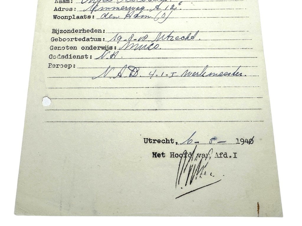 Original WWII Dutch NSB re-registration document Den Ham/Utrecht — image 3