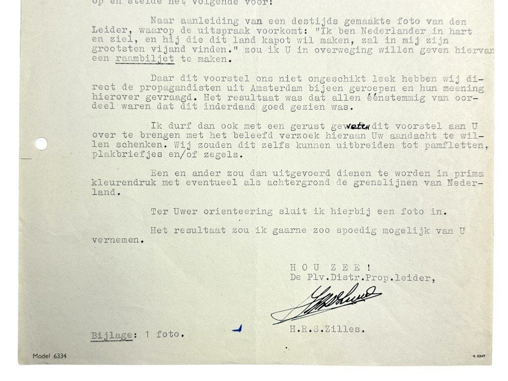 Original WWII Dutch NSB document from H.R.S. Zillles to Max Blokzijl — image 3